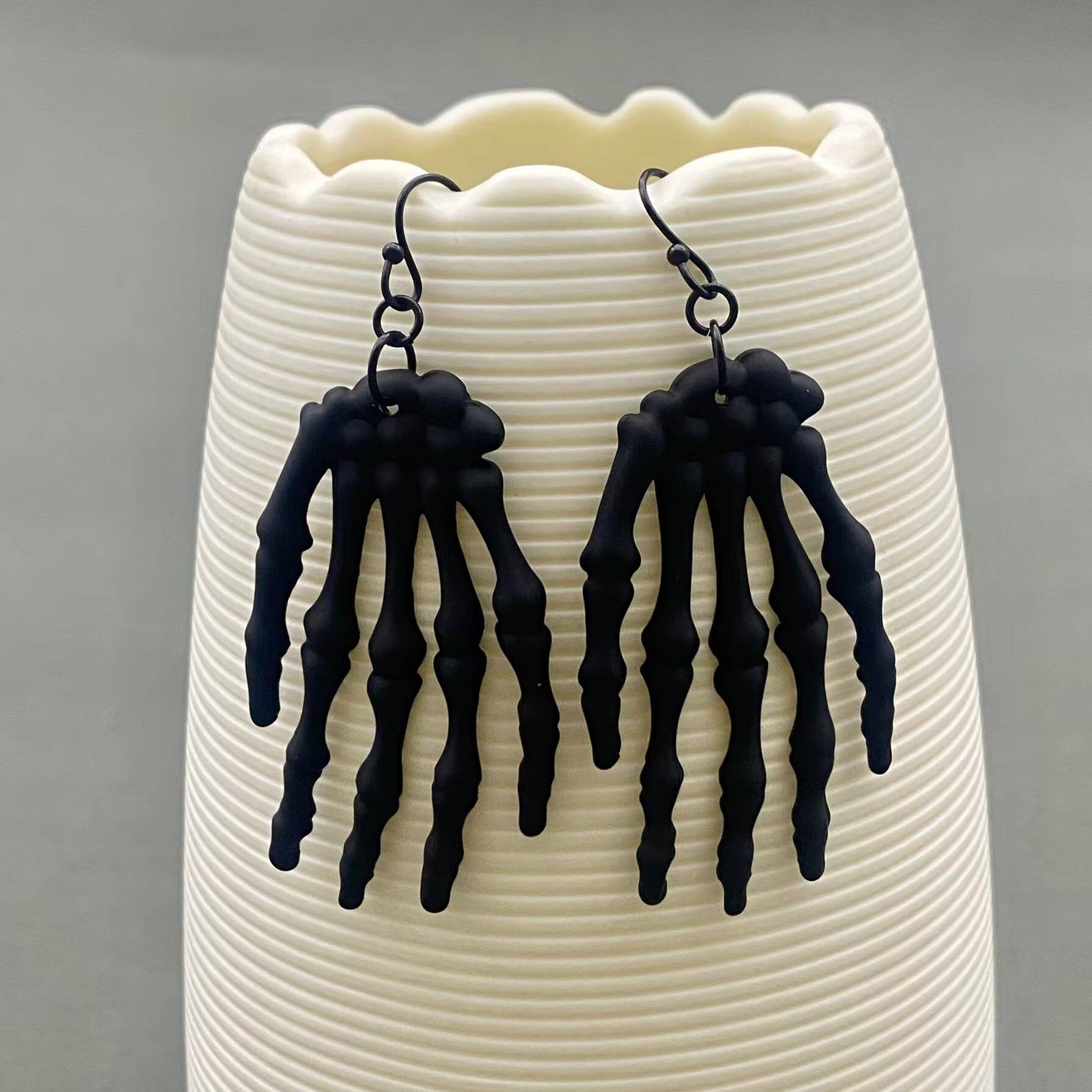 Halloween Black Skull Hand Dangle Earrings