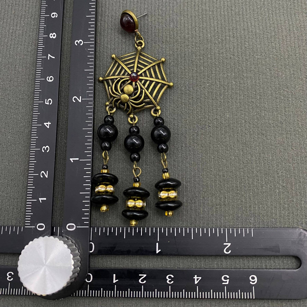 Vintage Glaze Fringe Spider Web Post Earrings - GT