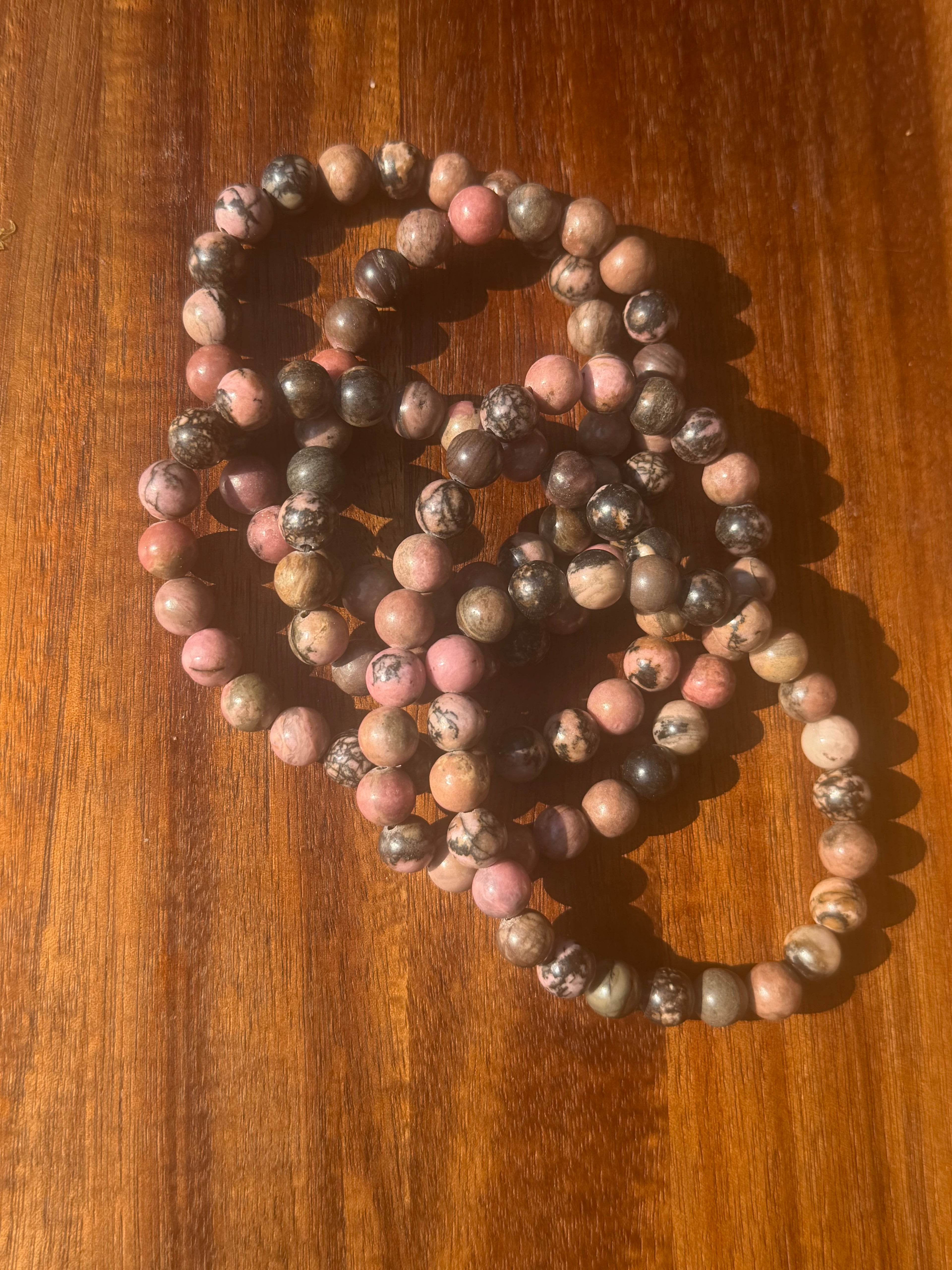 Natural Rhodonite 8mm Crystal Healing Stretch Bracelet 7.5"