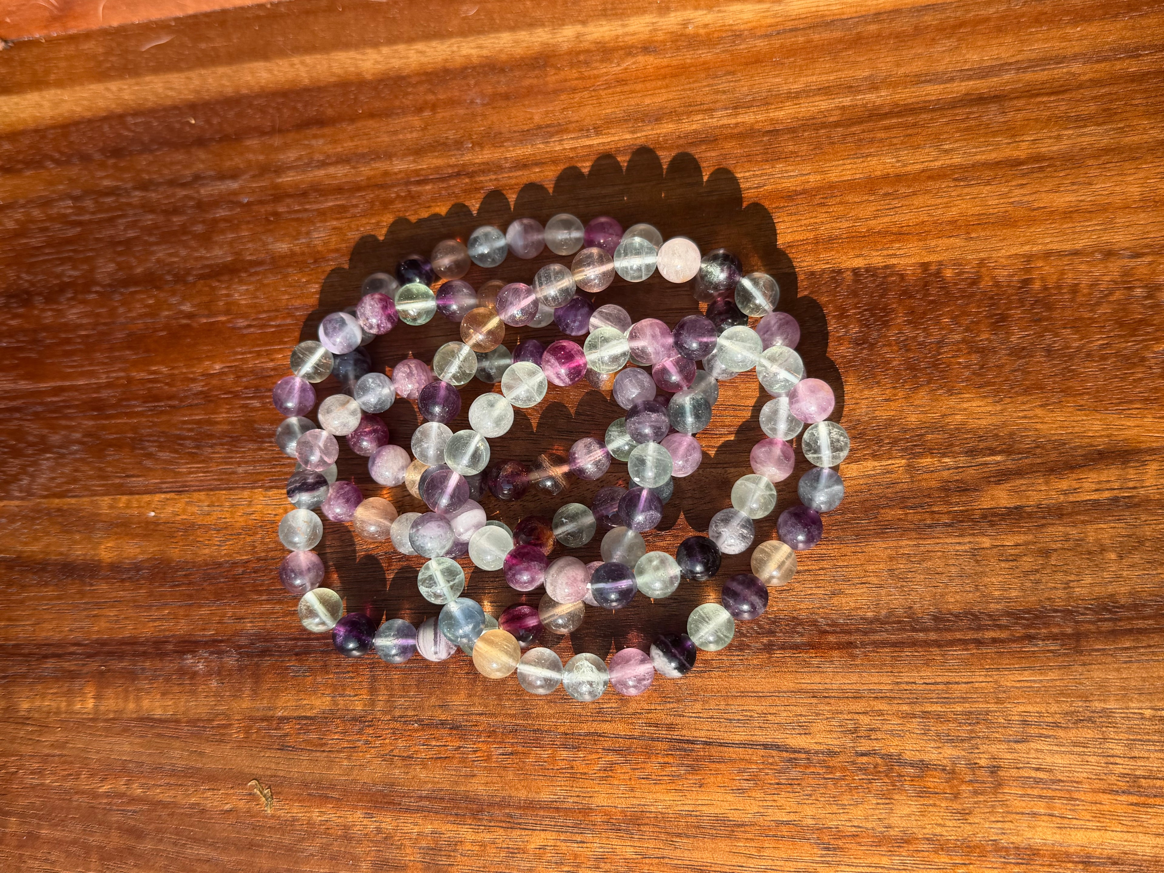 Natural Rainbow Fluorite 8mm Crystal Stretch Bracelet 7.5"