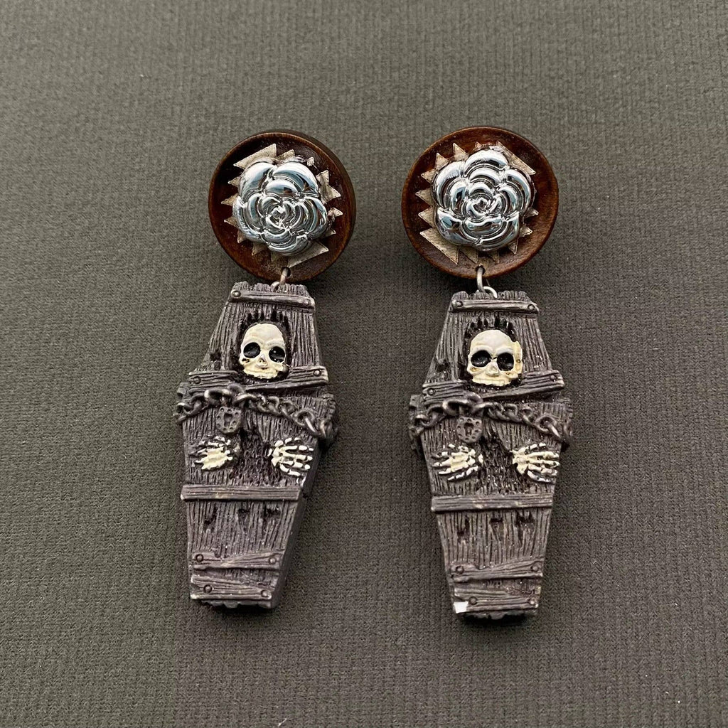 Halloween Jewelry Resin Skull Coffin Earrings - GT