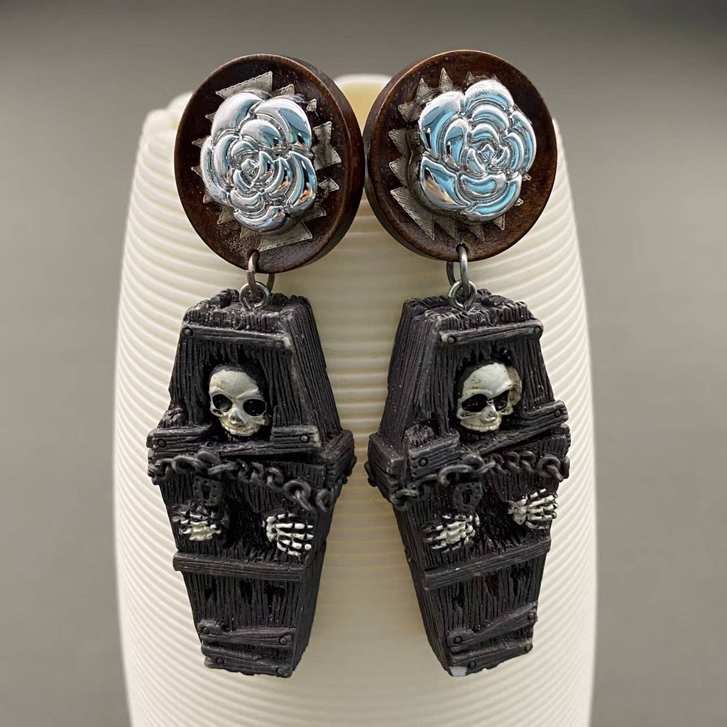 Halloween Jewelry Resin Skull Coffin Earrings - GT