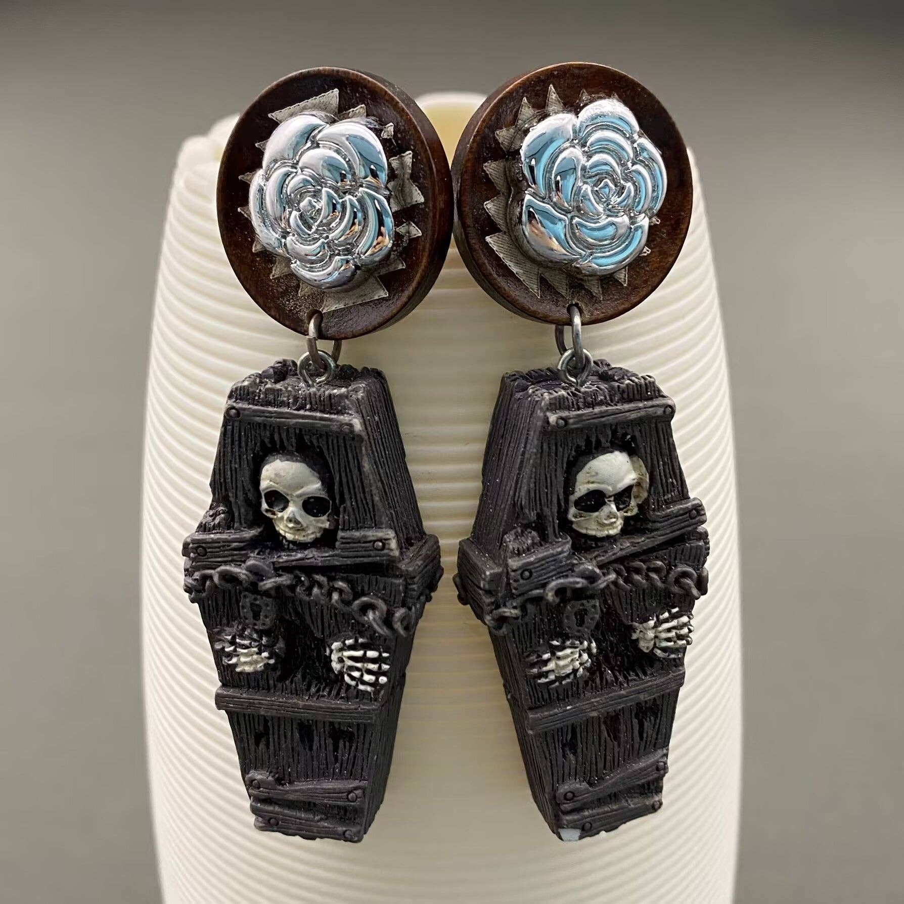 Halloween Jewelry Resin Skull Coffin Earrings - GT