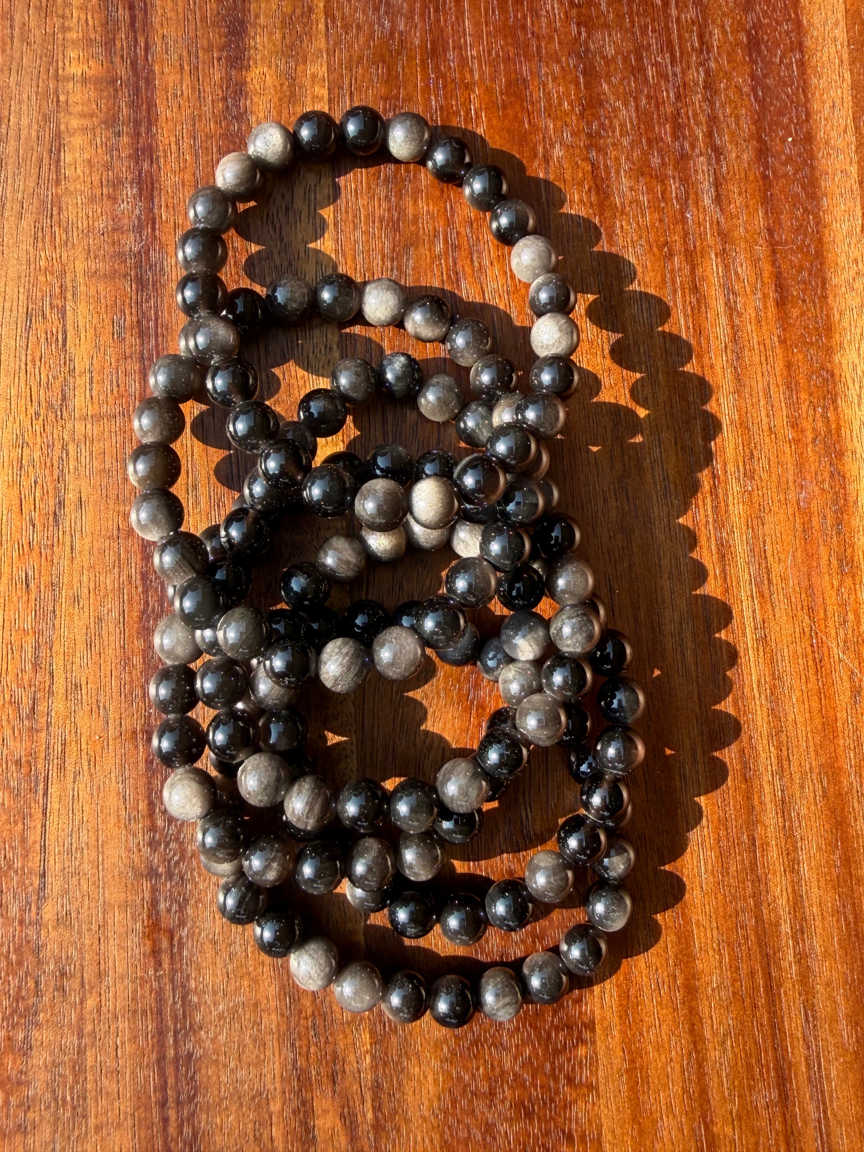 Natural Silver Sheen Obsidian 8mm Crystal Stretch Bracelet