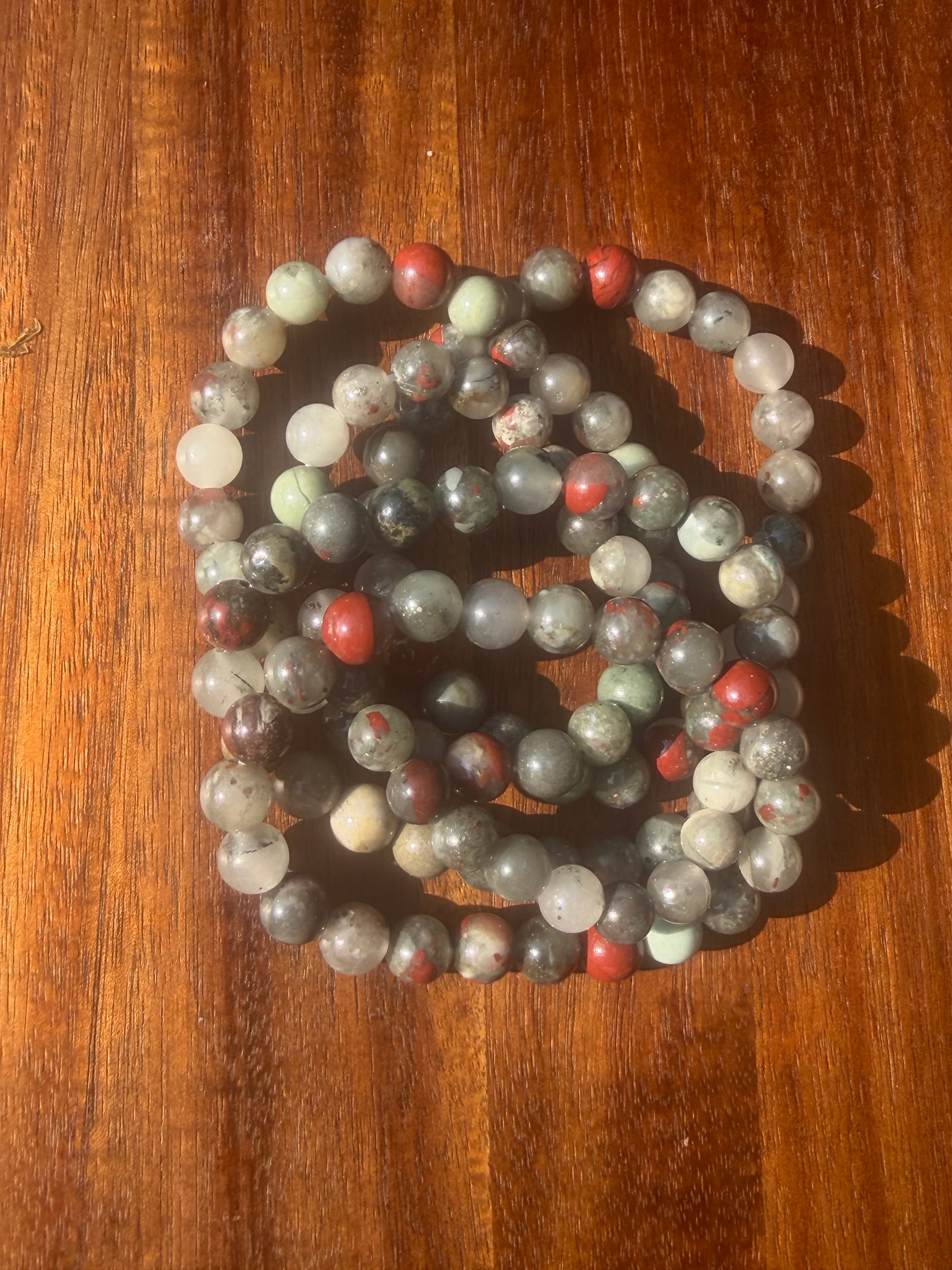Natural Bloodstone 8mm Crystal Healing Stretch Bracelet 7.5"