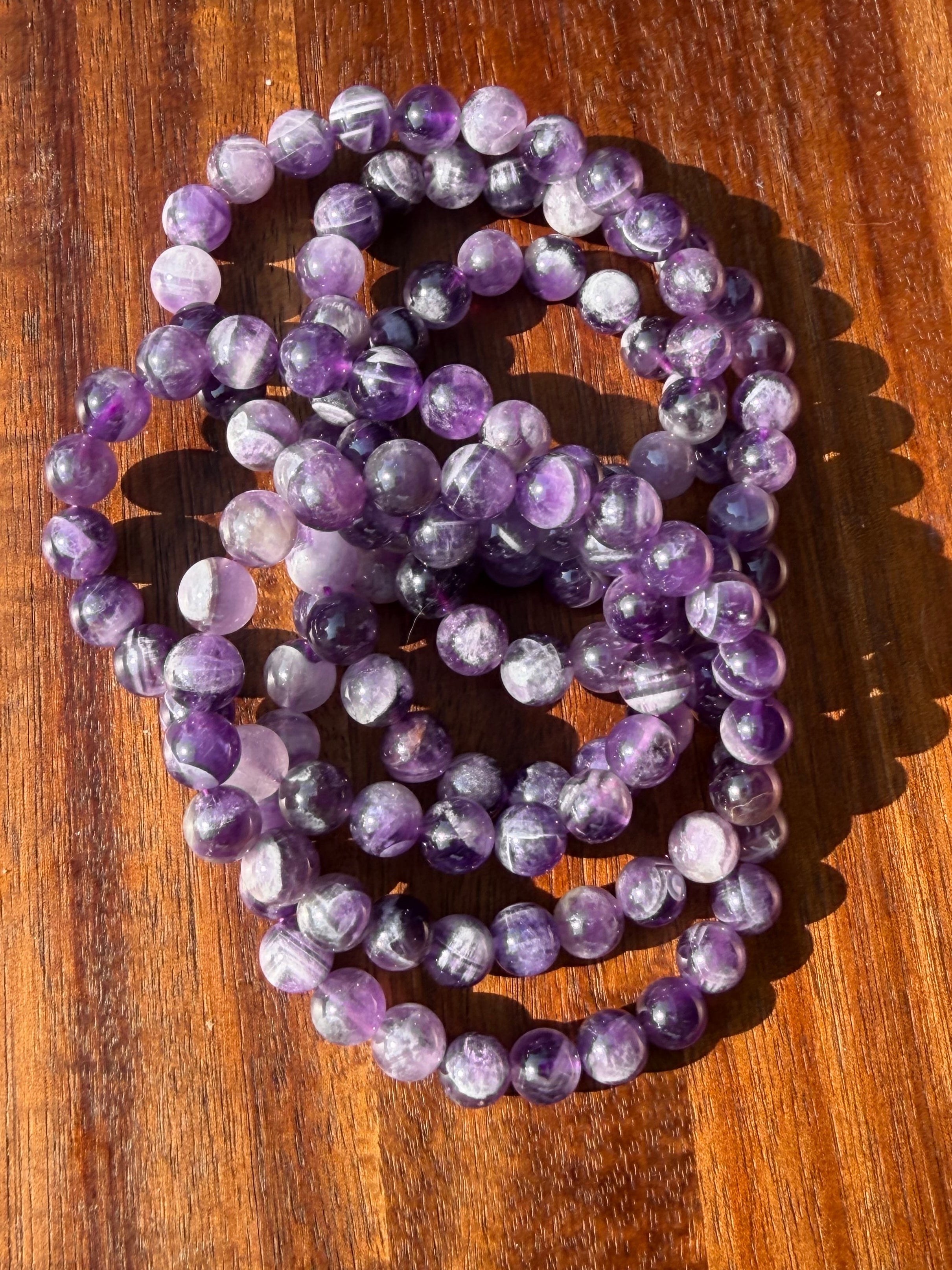 Natural Chevron Amethyst 8mm Crystal Stretch Bracelet 7.5"