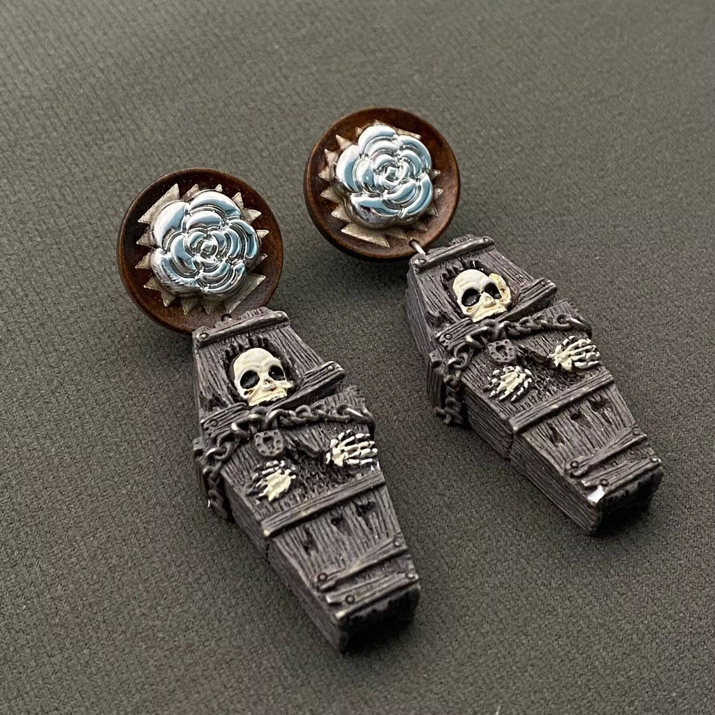 Halloween Jewelry Resin Skull Coffin Earrings - GT