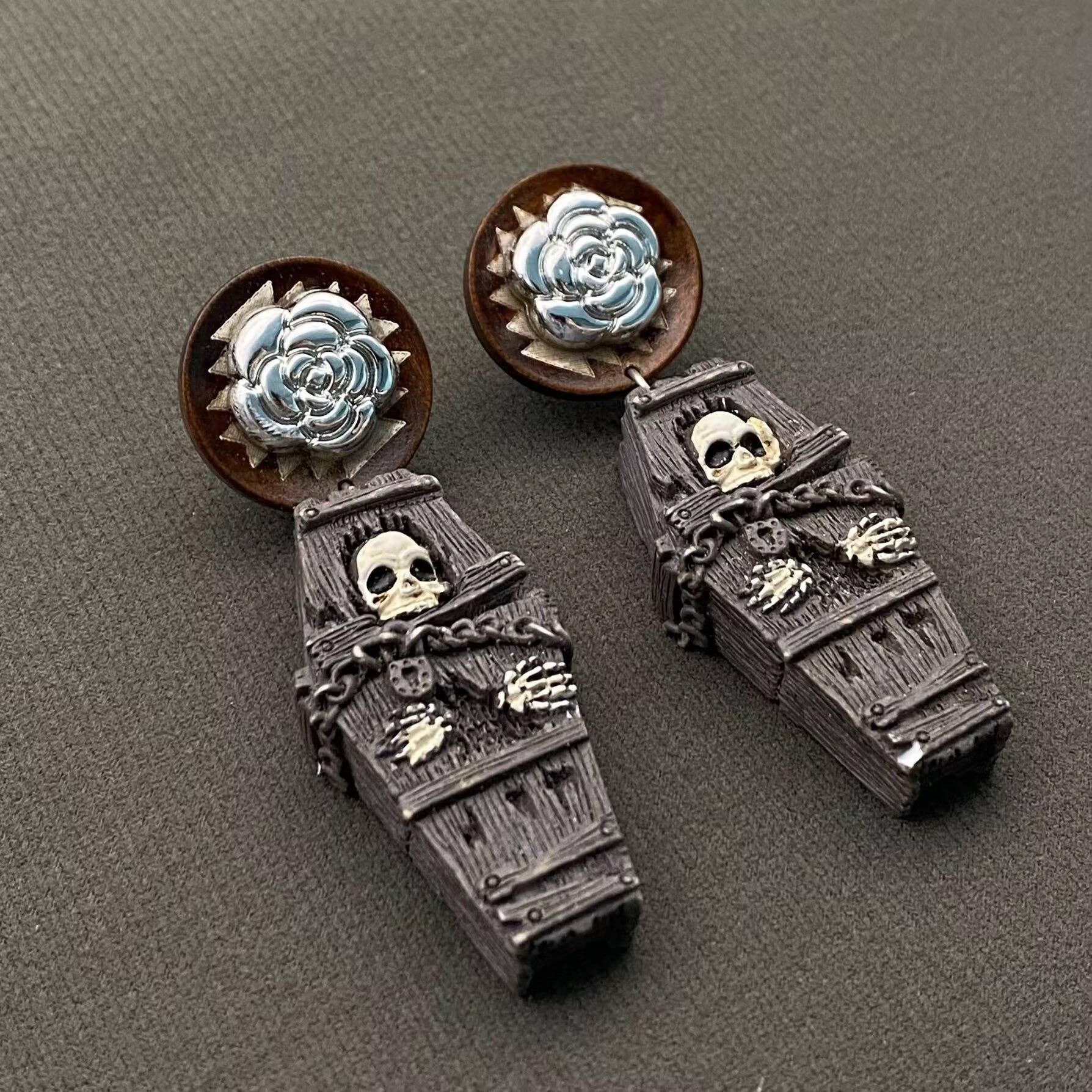 Halloween Jewelry Resin Skull Coffin Earrings - GT