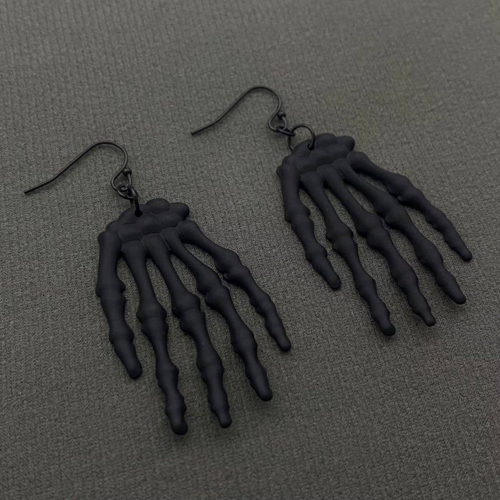 Halloween Black Skull Hand Dangle Earrings