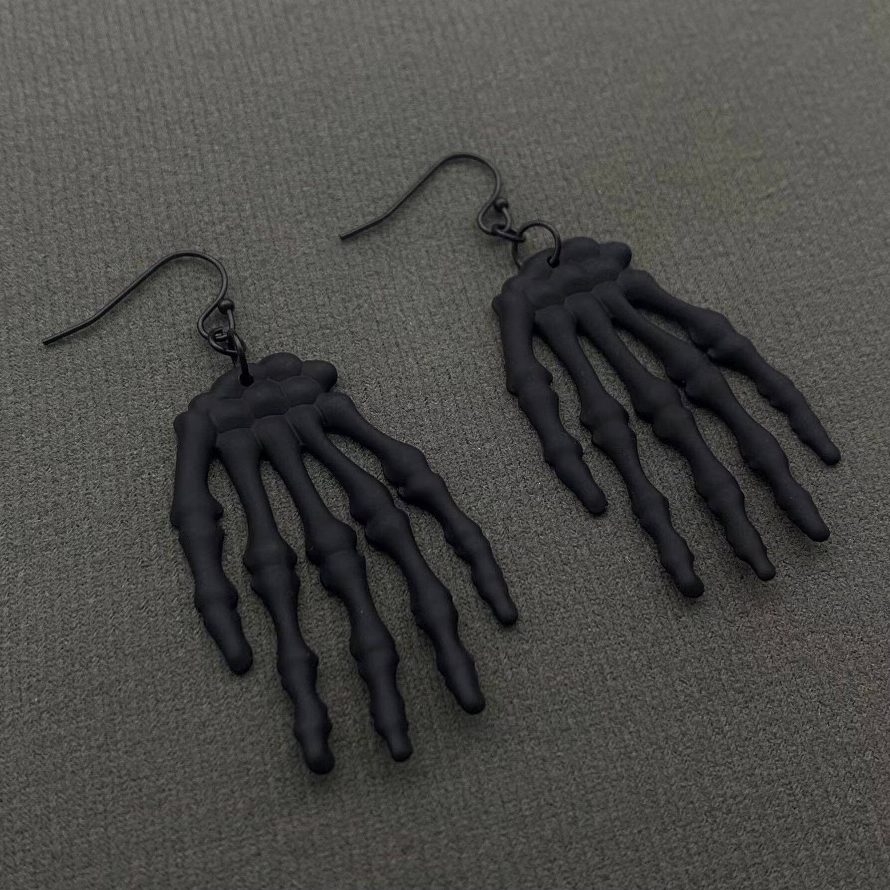 Halloween Black Skull Hand Dangle Earrings