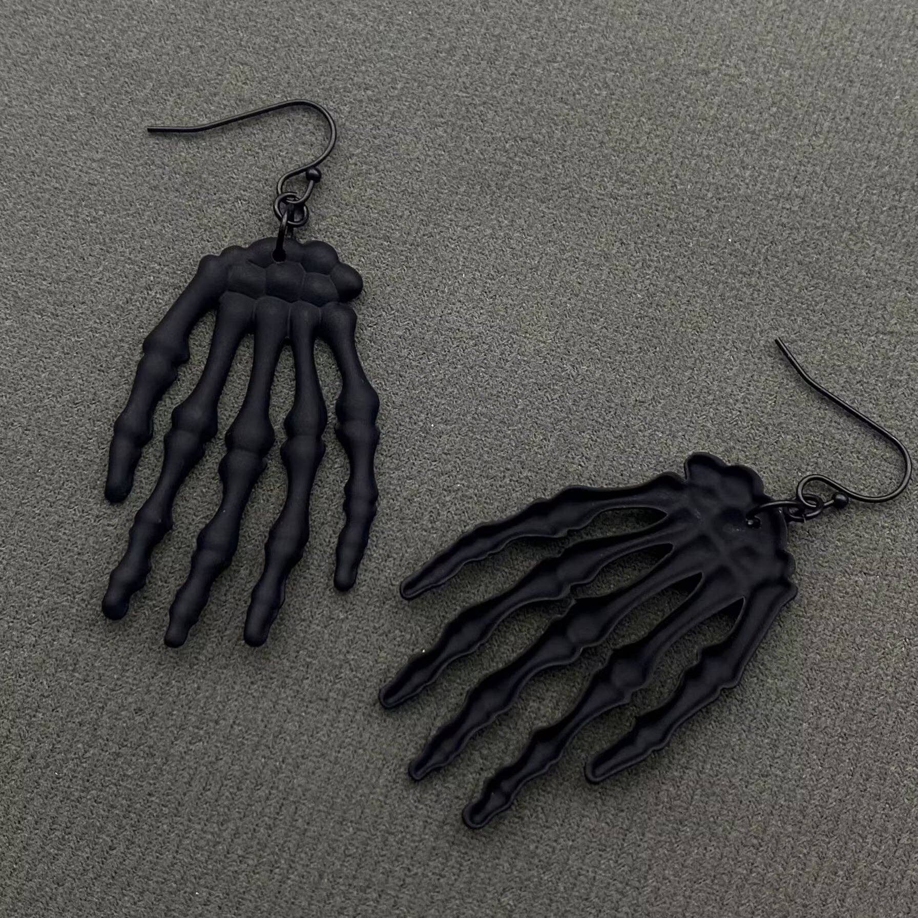 Halloween Black Skull Hand Dangle Earrings