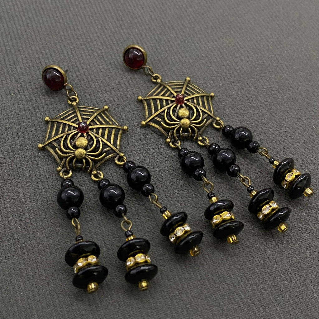 Vintage Glaze Fringe Spider Web Post Earrings - GT