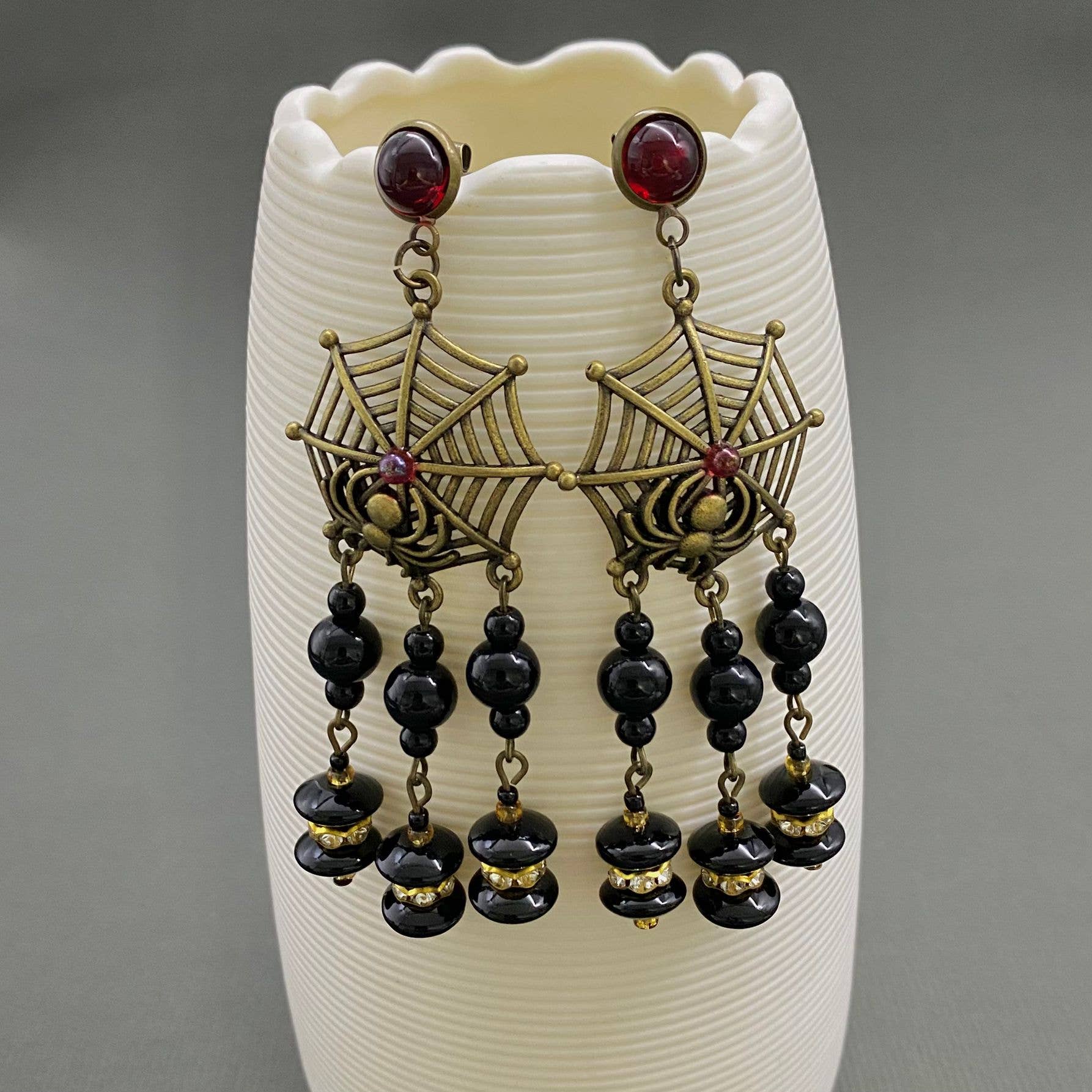 Vintage Glaze Fringe Spider Web Post Earrings - GT